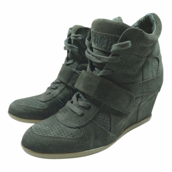ASH Bowie Wedge Sneakers Suede Shoes Military Green Size 40 - Picture 1 of 9